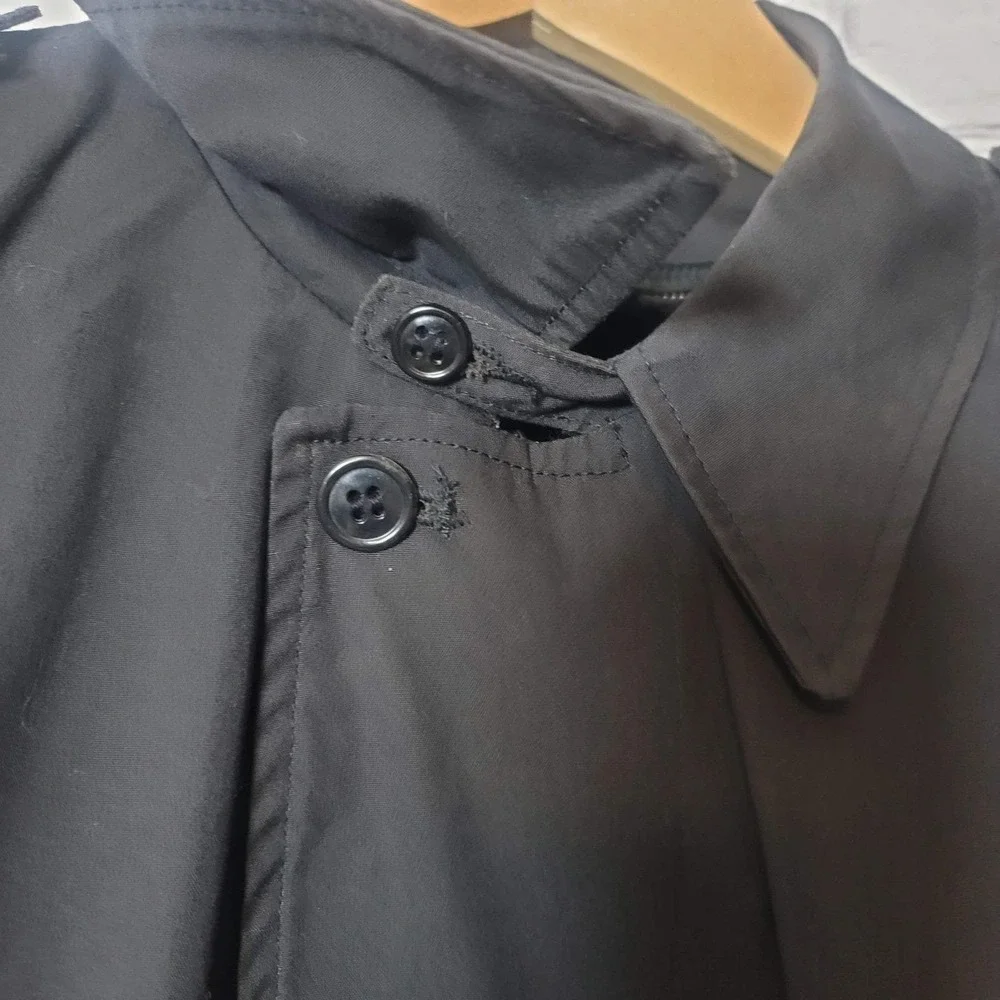 Vintage Centre Mfg Co Raincoat‎ Mens 42R Black Removable Liner Army 80s Overcoat